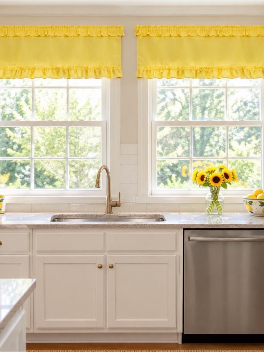Vintage Sears Yellow Ruffled Kitchen Valance Pair